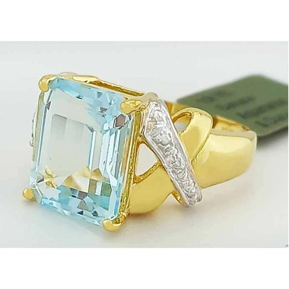 Genuine 6.25 Cts Aquamarine & Diamond Ring 10k Gold - Picture 2 of 5